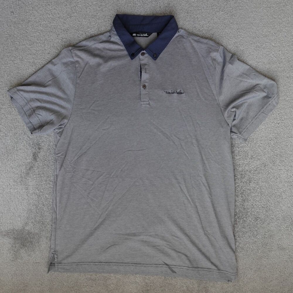 Travis Mathew Shirt Mens XL Gray Blue Contrast Collar Polo Golf Casual Cotton